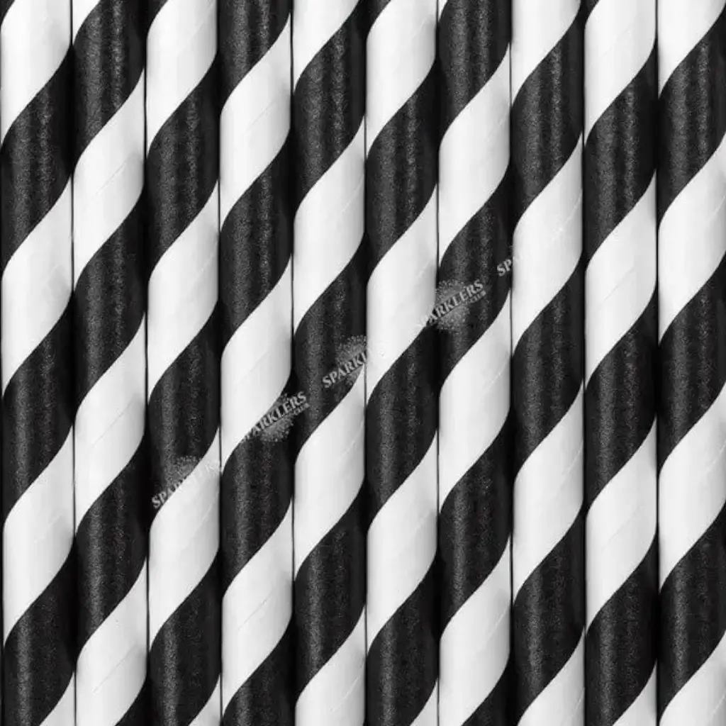 Set of 10 black and white paper straws