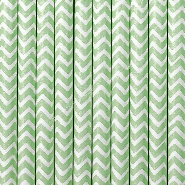 100 White & Green Paper Straws