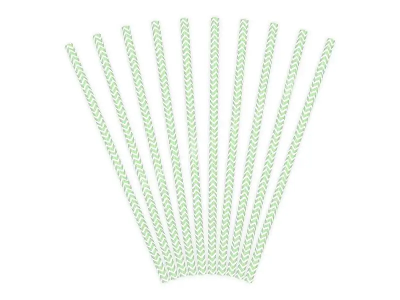 100 White & Green Paper Straws