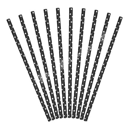 100 Black paper straws with white spots