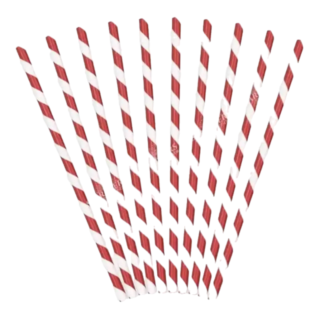 10 Red paper straws with white stripes