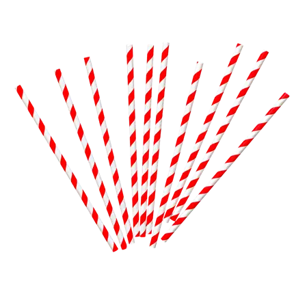 10 Red paper straws with white stripes