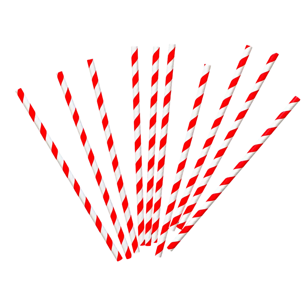 10 Red paper straws with white stripes