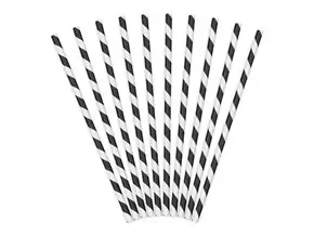 100 Black paper straws with white stripes