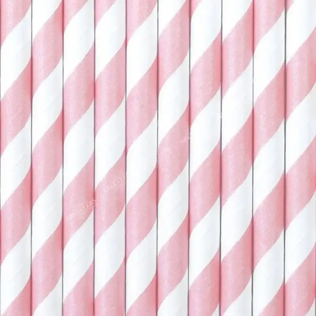 Pink Striped Paper Straw (Set of 10)