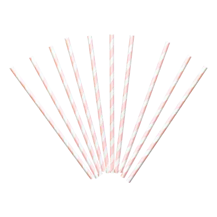 Pink Striped Paper Straw (Set of 10)