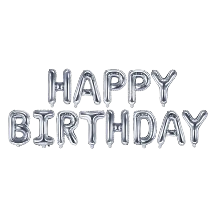 Happy Birthday Balloon 340x35cm Silver Metallic