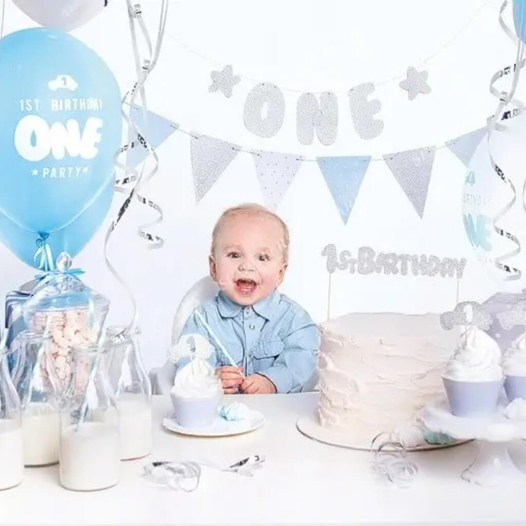 Silver 1st birthday decoration kit