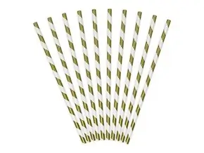 100 Gold paper straws with white stripes