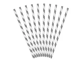 100 Silver paper straws with white stripes