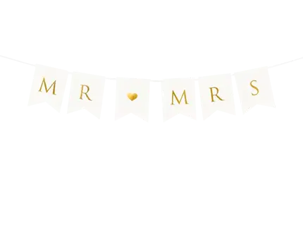 Wedding banner Mr Mrs, white / gold