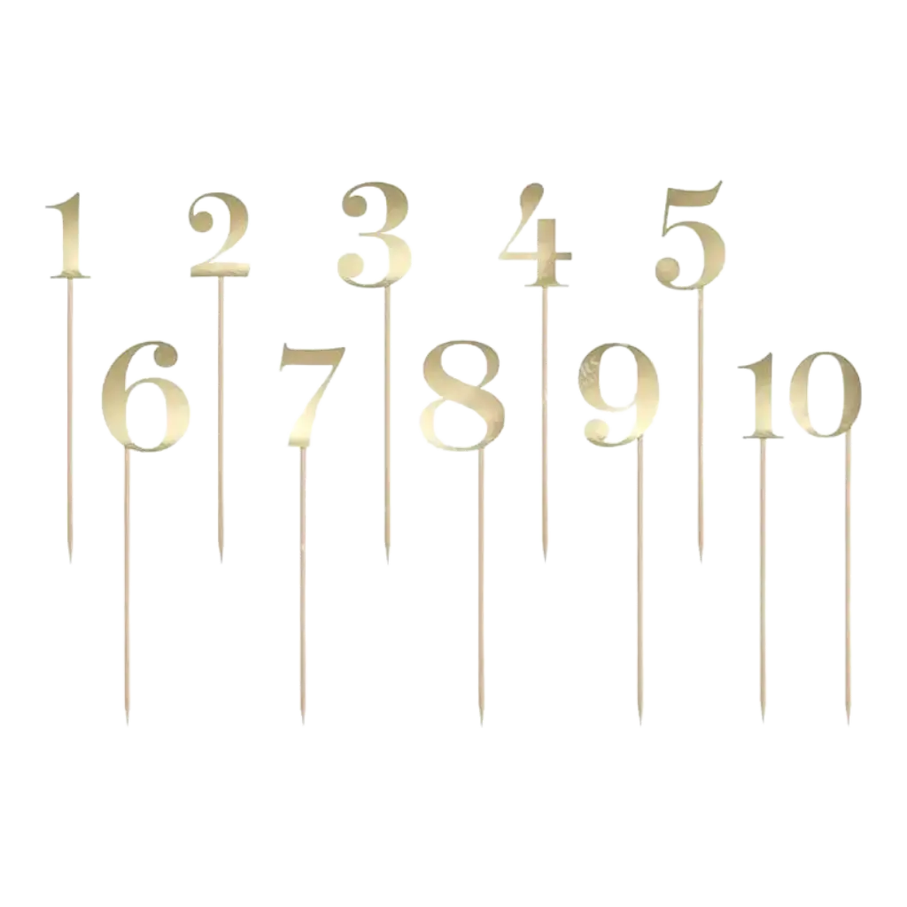 Gold table numbers from 1 to 10