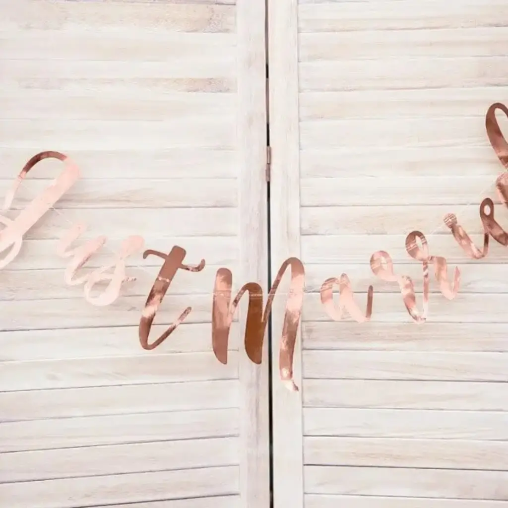 Just Married Banner, pink gold