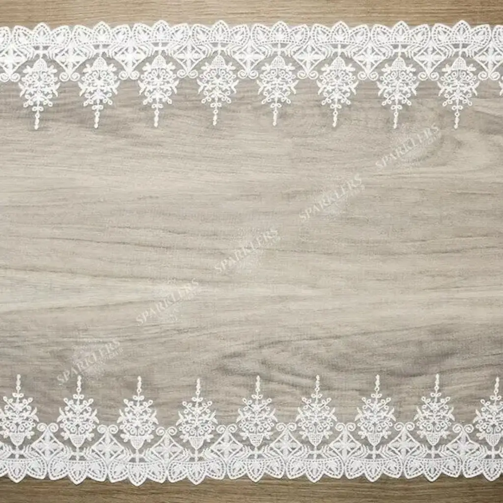 White lace table runner, length 9 metres