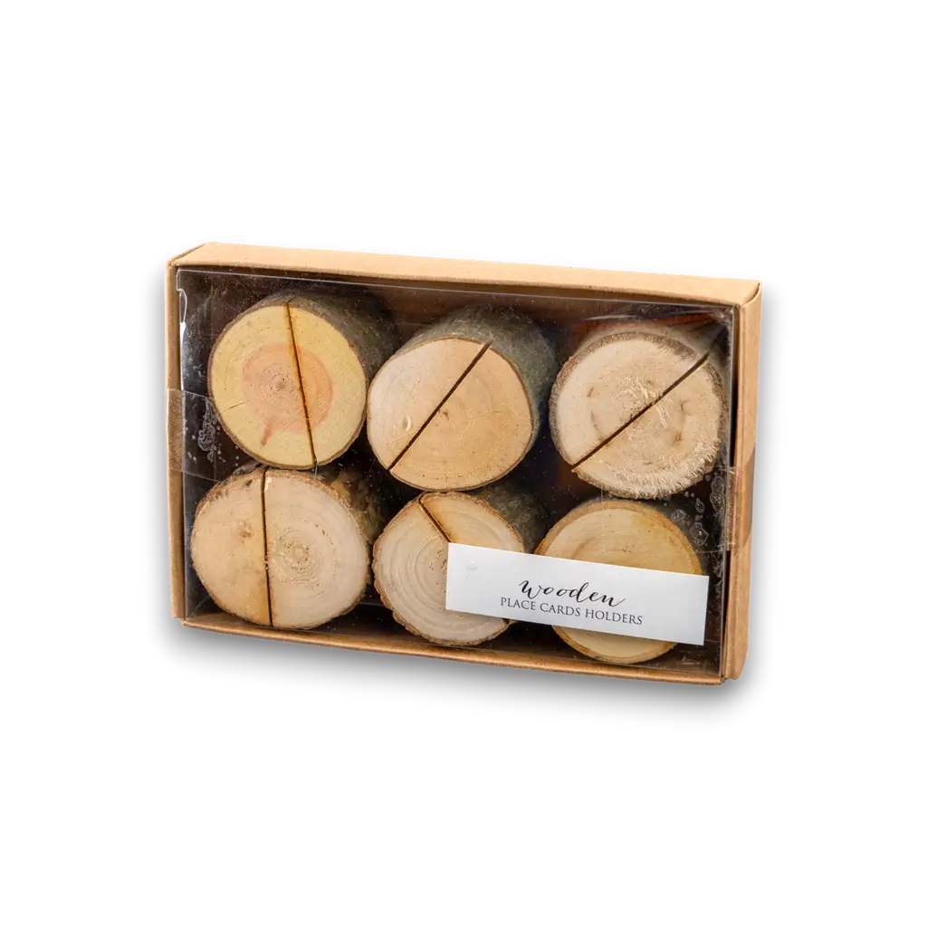 Wooden card holder, diameter 3-4cm, set of 6