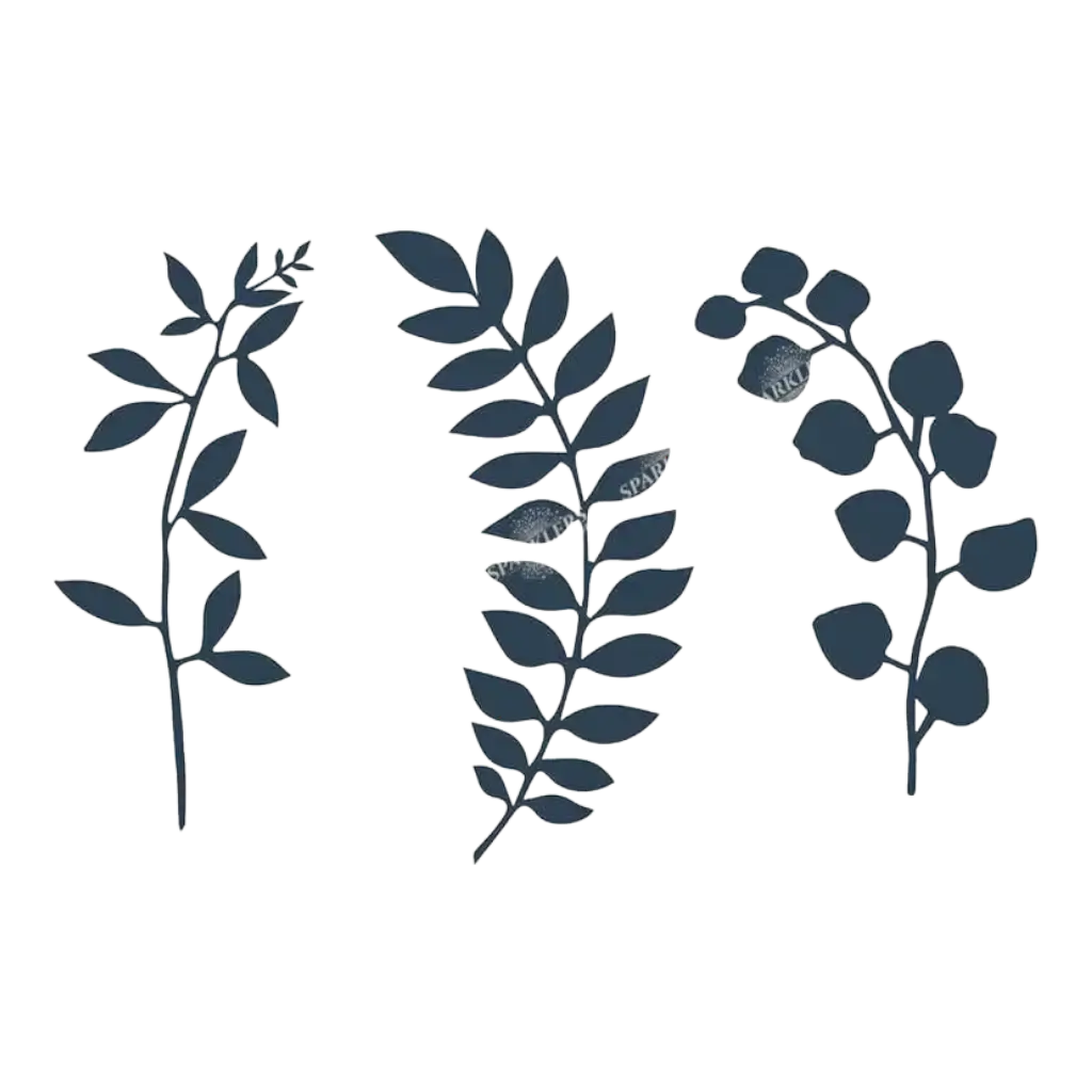 Branch with leaf design, navy blue 9 pieces