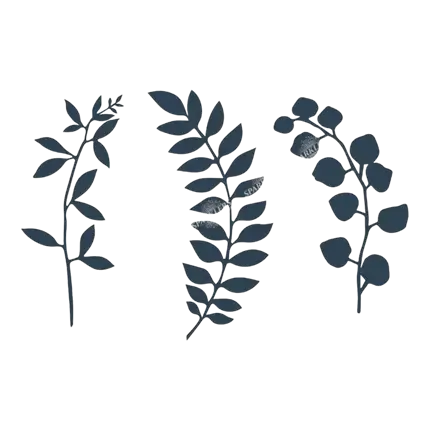 Branch with leaf design, navy blue 9 pieces