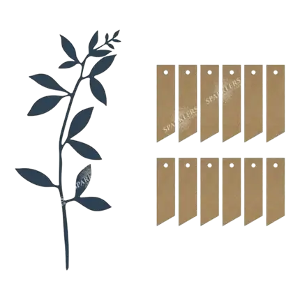 Branch with leaf design, navy blue with labels