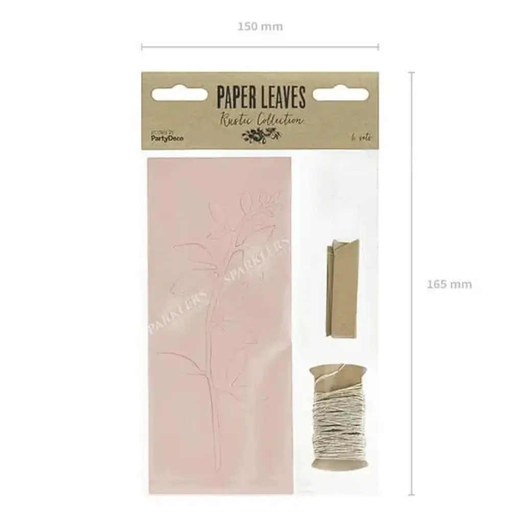 Branch with leaf decoration, powder pink with labels