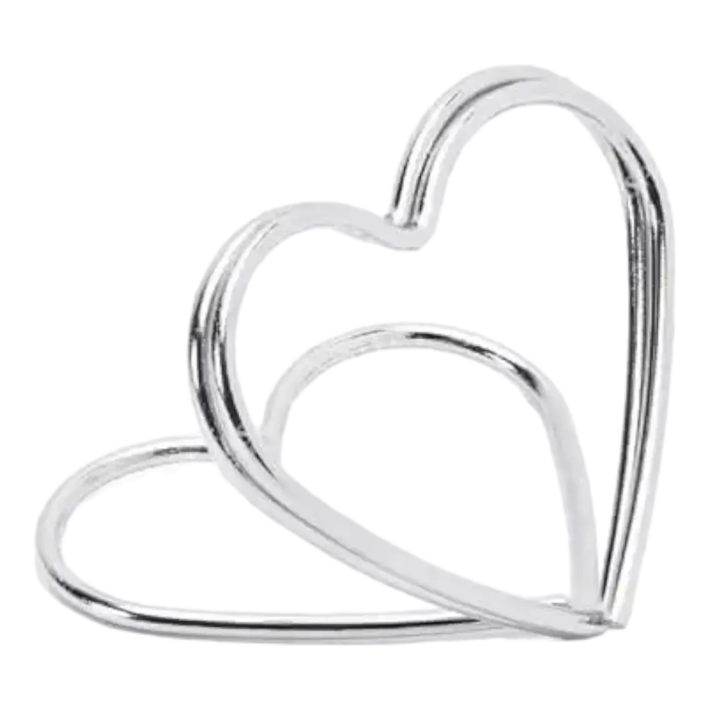 Set of 10 card holders Hearts, silver, 2.5 cm
