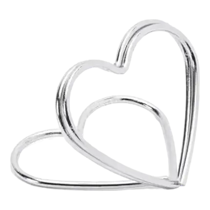 Set of 10 card holders Hearts, silver, 2.5 cm