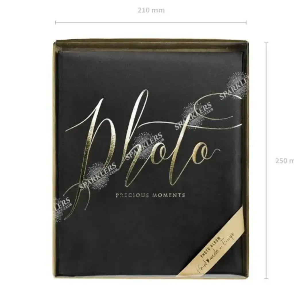 Black photo album with gold lettering