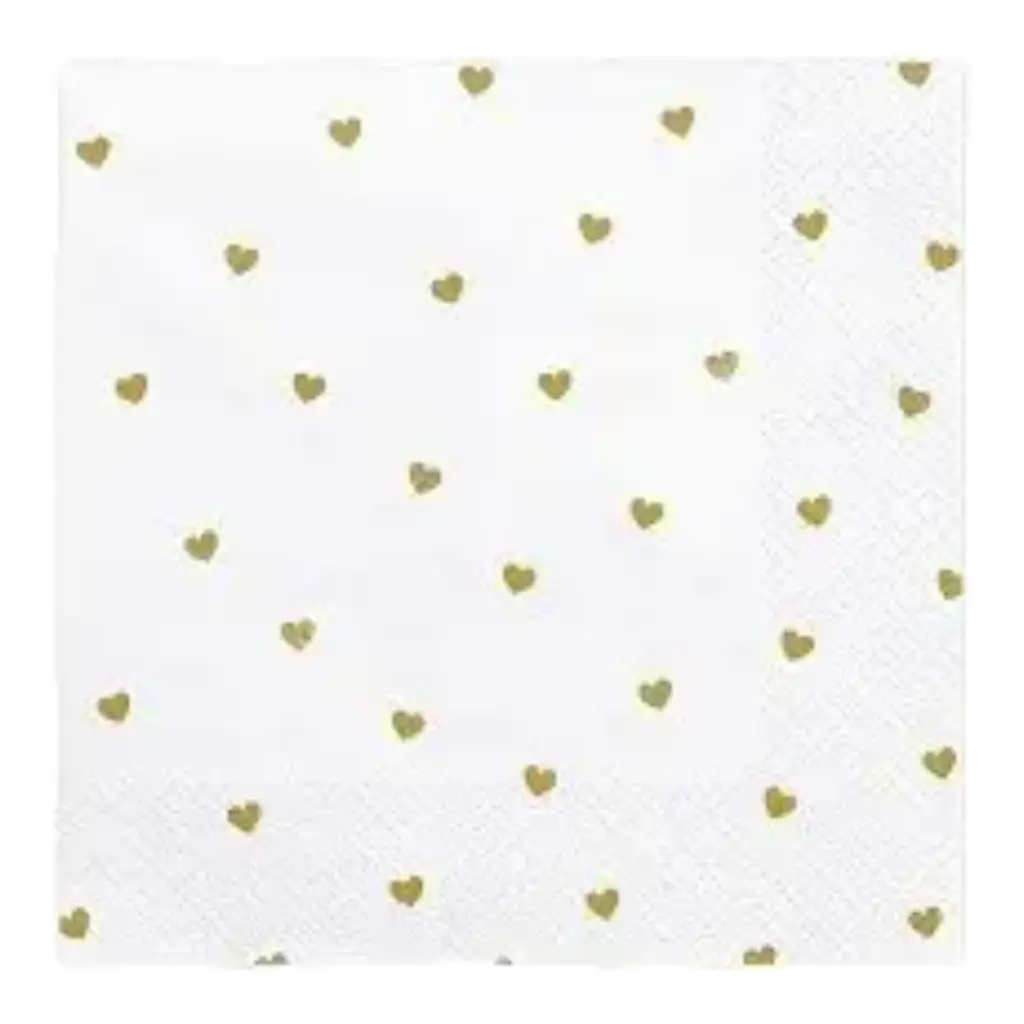 White paper towel with gold heart (set of 20)