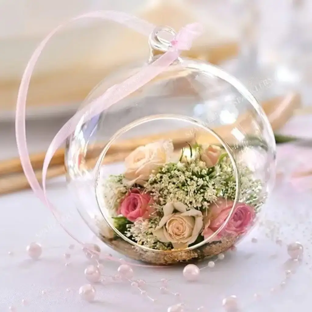 Glass ball with ribbon ø10cm (Set of 4)