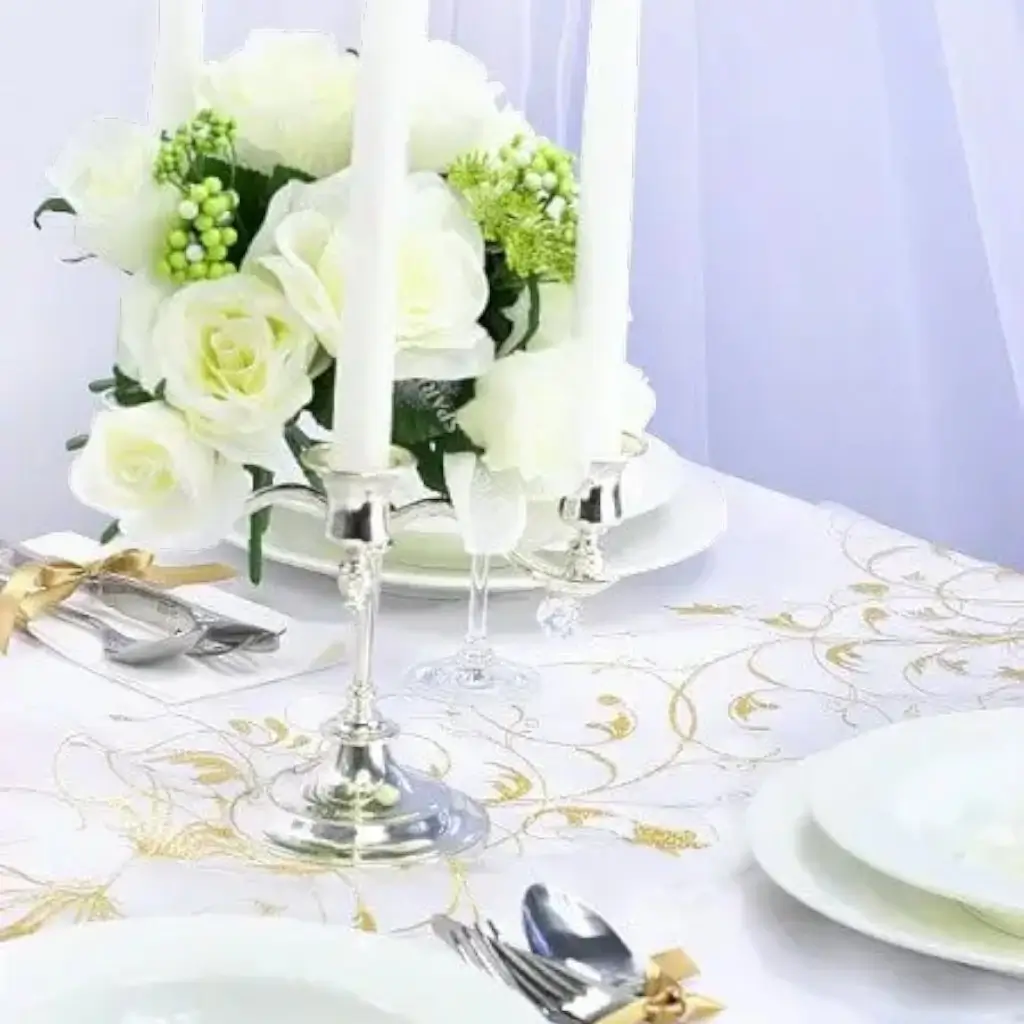 Cream table runner with gold arabesque pattern 9m long