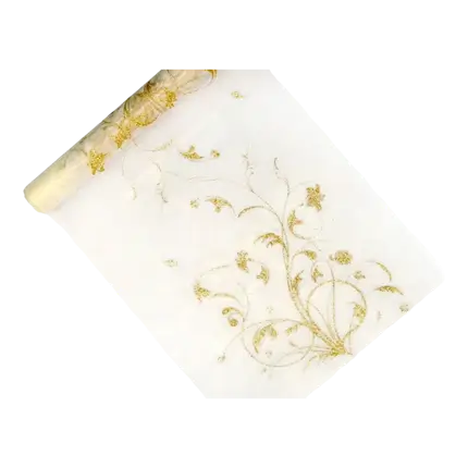 Cream table runner with gold arabesque pattern 9m long