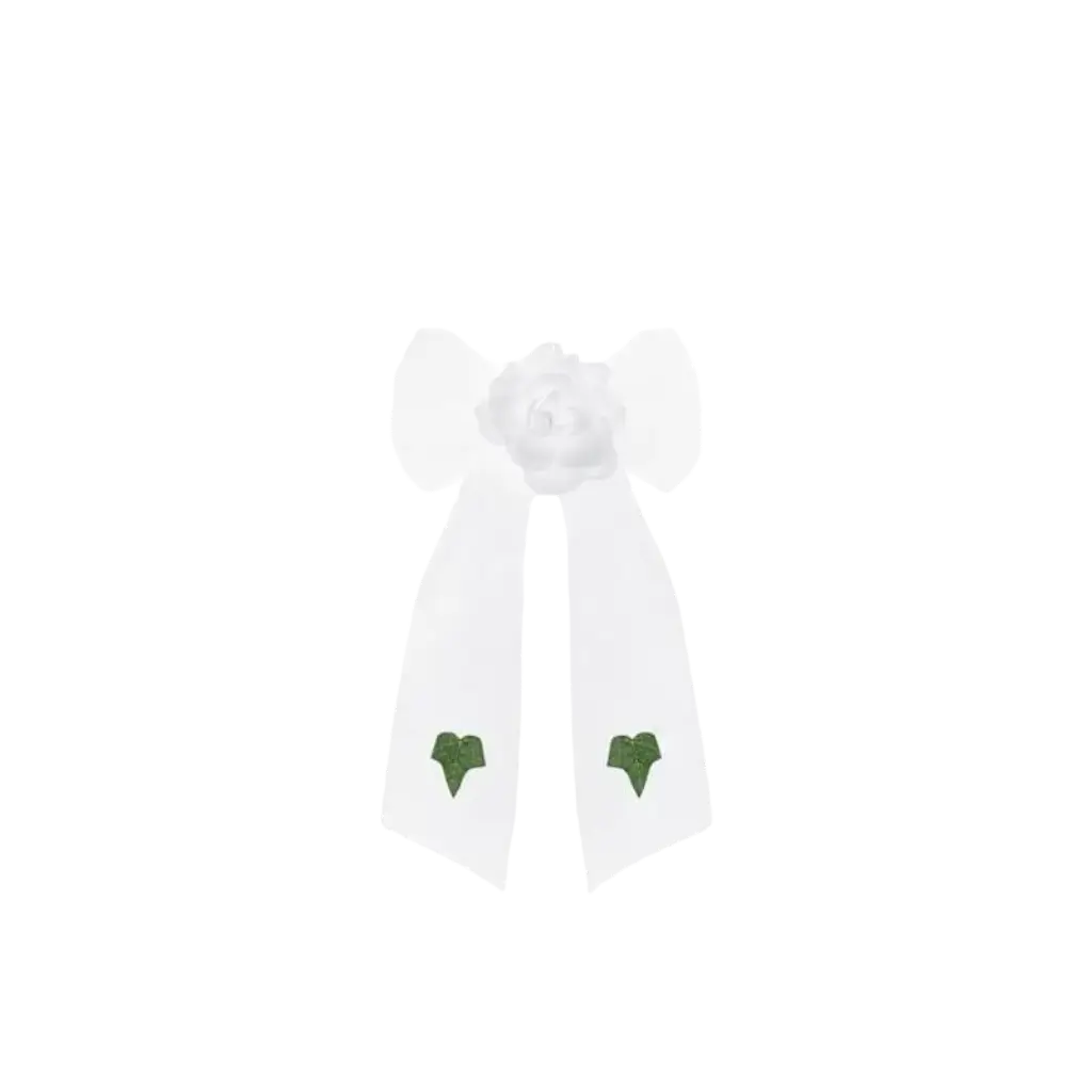 White organza bow with white rose (set of 4)