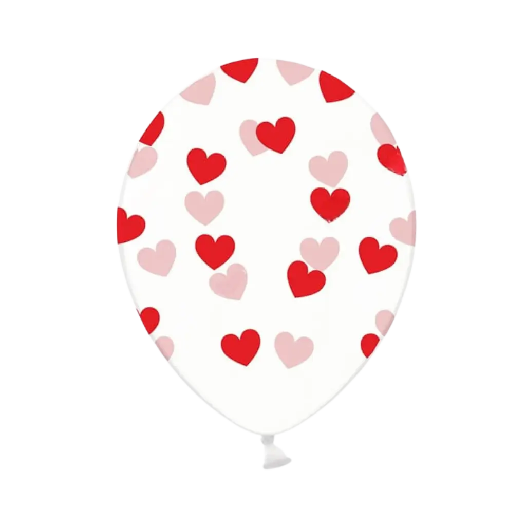 Pack of 50 transparent balloons with red and pink hearts