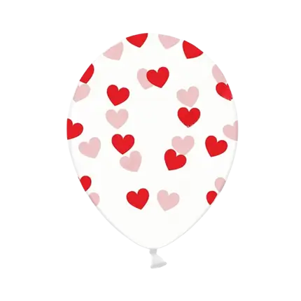 Pack of 50 transparent balloons with red and pink hearts