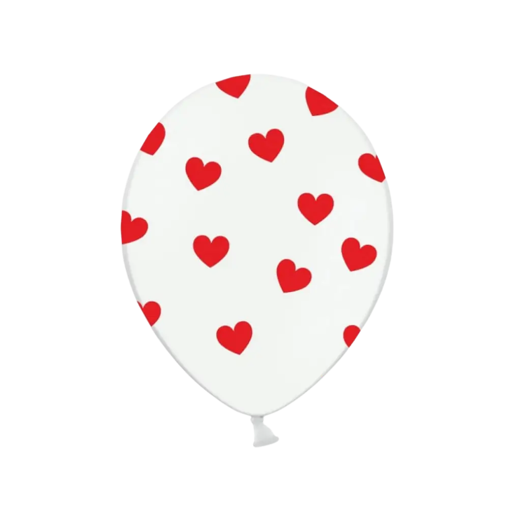 Pack of 50 white balloons with red hearts