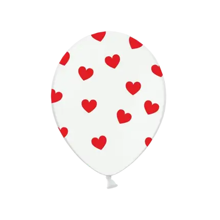 Pack of 50 white balloons with red hearts