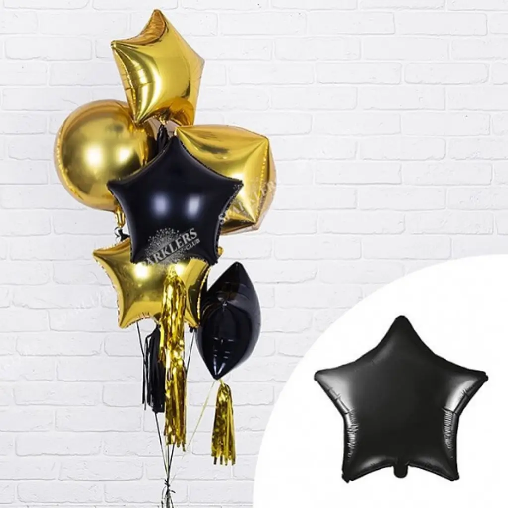 Metal Star Balloon Black 48cm