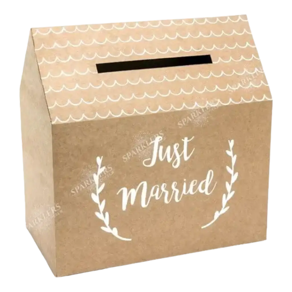 Kraft paper urn with "Just Married" inscription