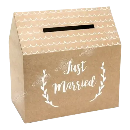 Kraft paper urn with Just Married inscription