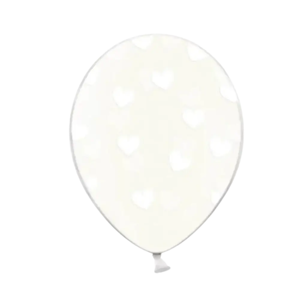 Pack of 50 transparent balloons with white heart design