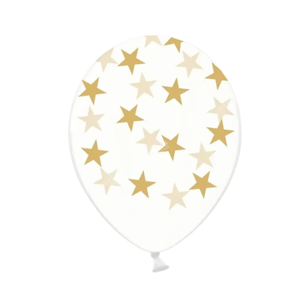 50 transparent balloons with gold star pattern