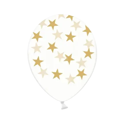 50 transparent balloons with gold star pattern