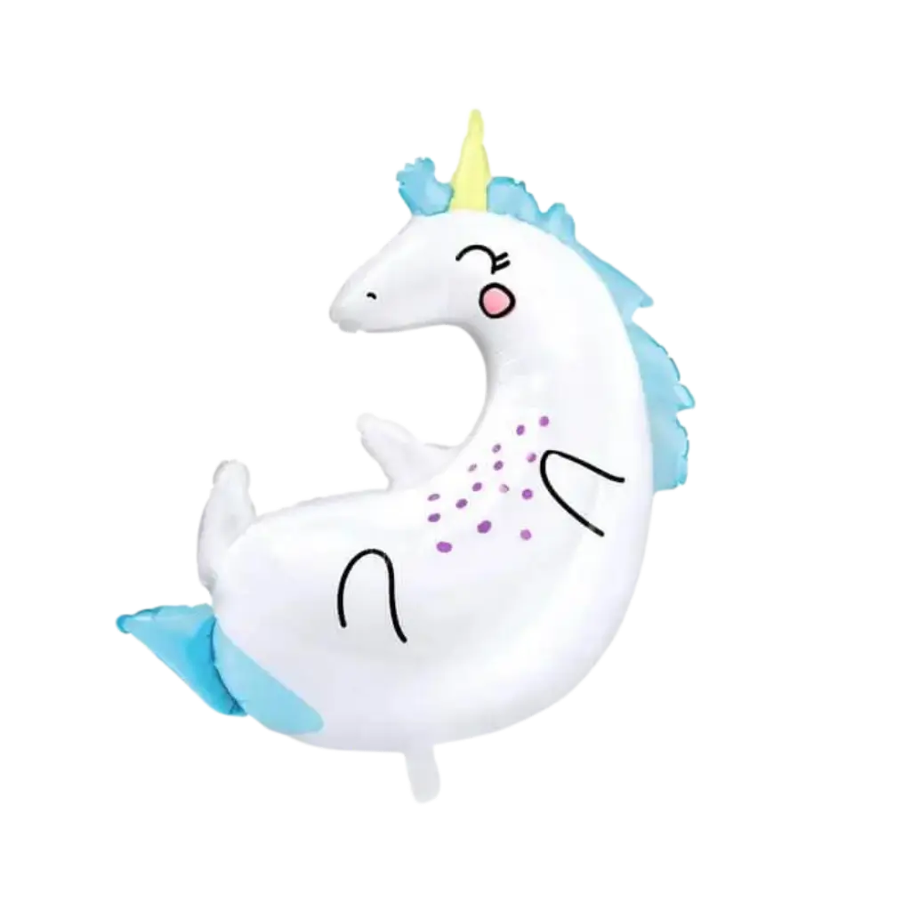 White and blue unicorn balloon 70x75cm