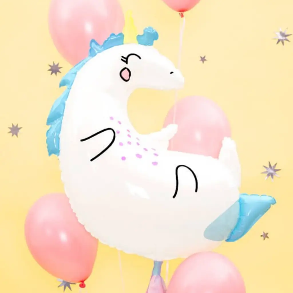 White and blue unicorn balloon 70x75cm