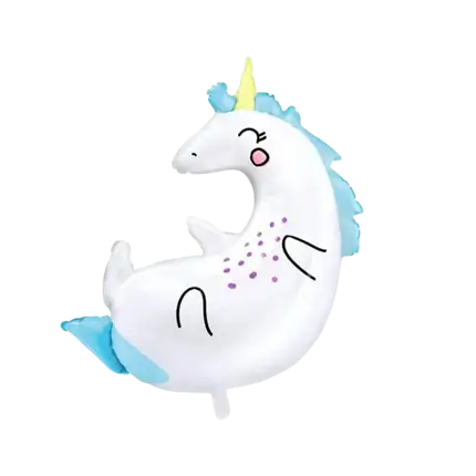 White and blue unicorn balloon 70x75cm