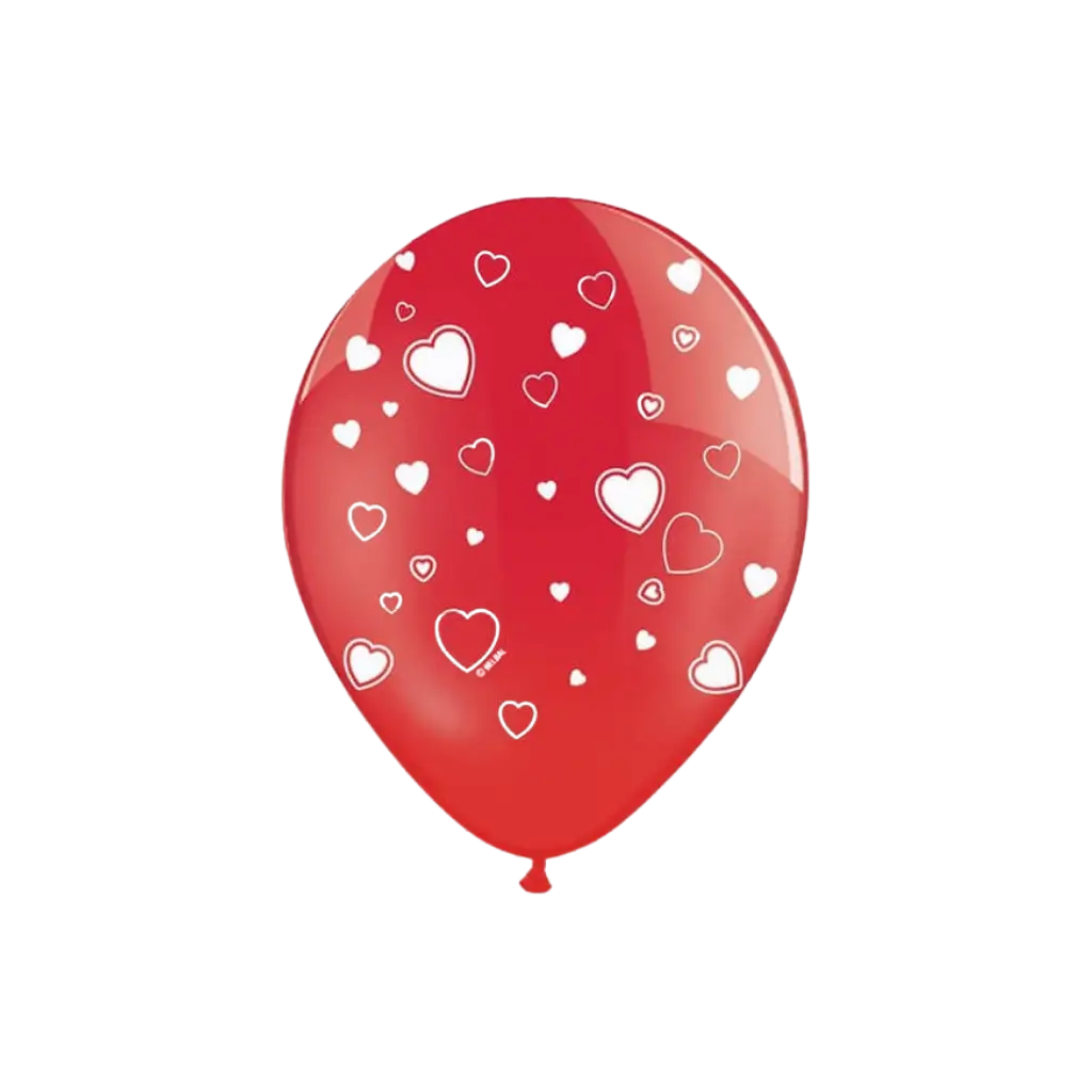 Red balloons with white hearts (set of 6)