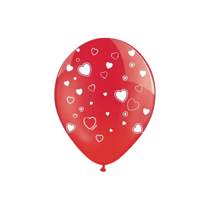 Red balloons with white hearts (set of 6)