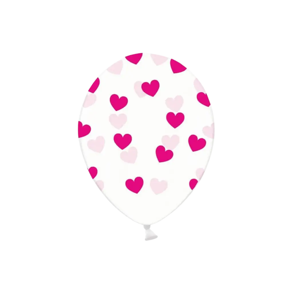 Transparent balloons with fuschia hearts (Set of 6)