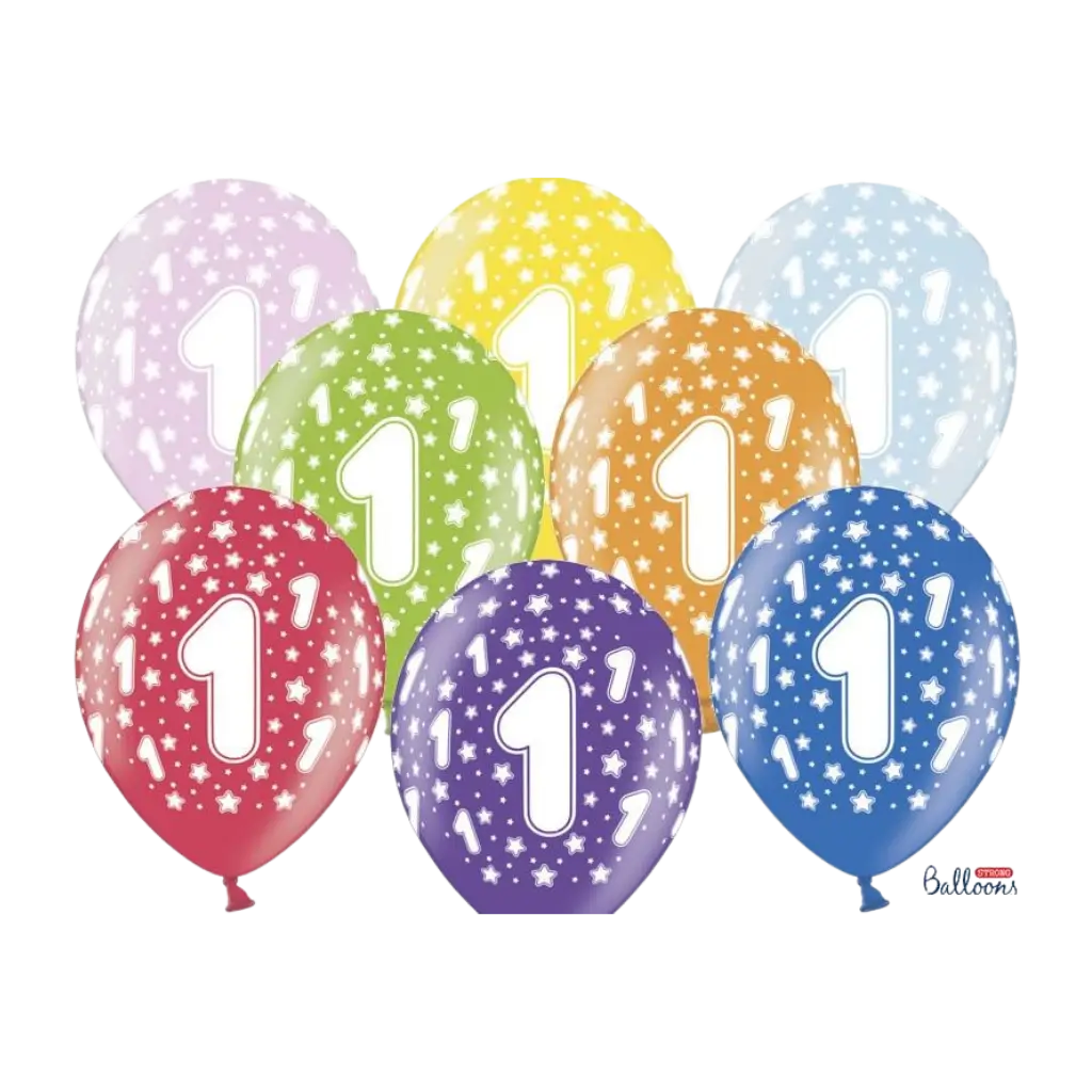 Multicoloured balloons with "1" inscription (Set of 6)