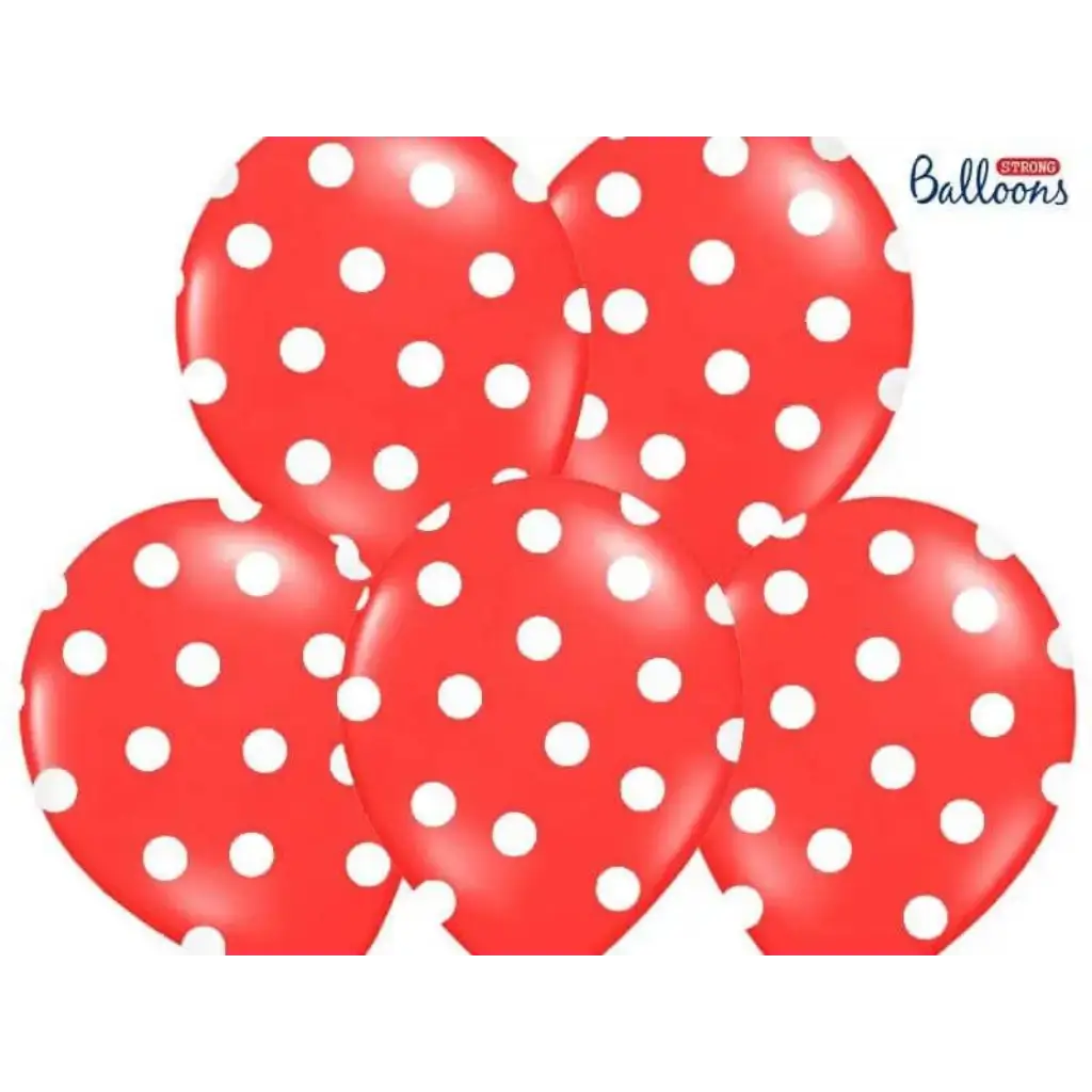 Red balloons with white round patterns (set of 6)