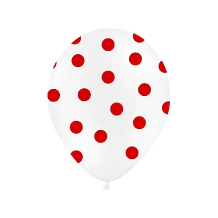 Pack of 10 white balloons with red round patterns